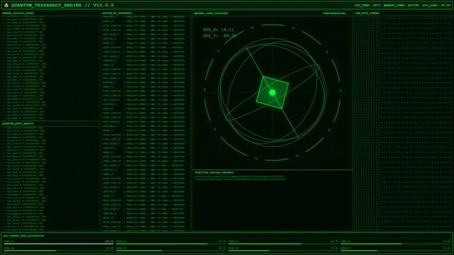 Quantum Tesseract Engine Neural Core Hacking Animation.
