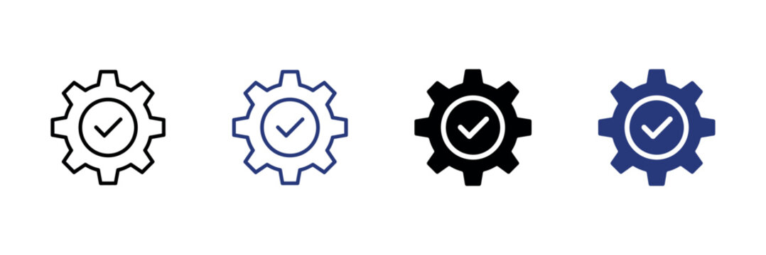 Gear icon with checkmark four variations in flat style
