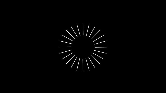 circular firework burst animation, glowing ring explosion, geometric sparkle line blast, cinematic energy burst, abstract fireworks motion graphics, seamless loop on black background, 4K.