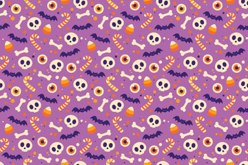 Naklejka premium Halloween Seamless Pattern Background with Cute Spooky Icons