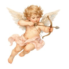 Fototapeta premium Illustration of a cherubic angel with wings and a bow and arrow.