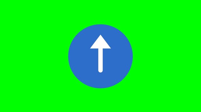 Go Straight Ahead Mandatory Sign Icon Animation on Green Screen | Blue Direction Symbol Motion Graphic
