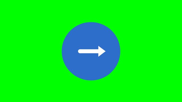 Right Direction Sign Icon Animation on Green Screen | Mandatory Right Turn Symbol
