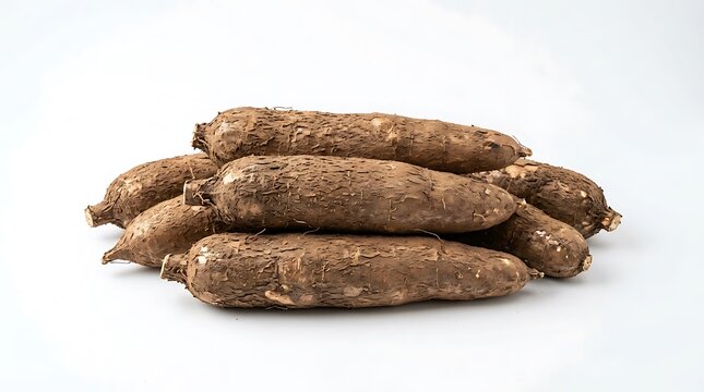 Fresh raw cassava root pile isolated