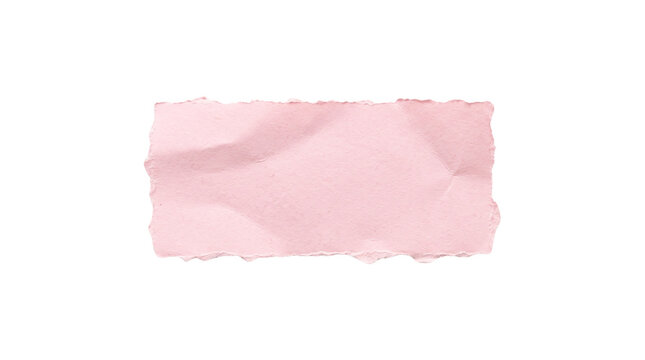 Pink torn paper scrap isolated on transparent background with rough edges. textured piece of pastel paper for note message and creative collage design elements.