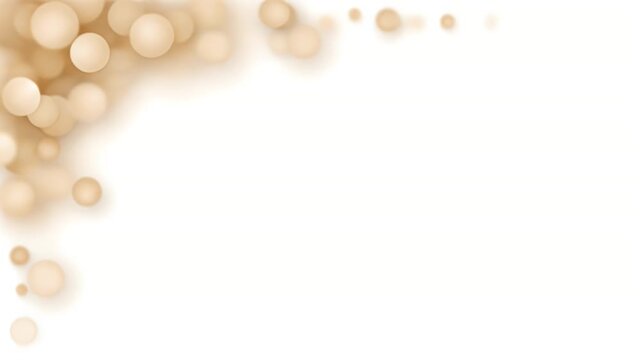 Abstract beige bokeh spheres background with soft glowing lights along corner border on white layout
