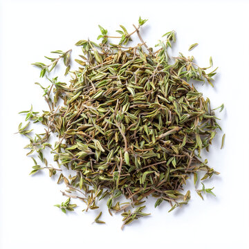 Heap of Dried Thyme Herbs Spice Isolated on White Background