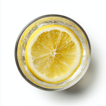 Glass of Fresh Water with Lemon Slices Top View Isolated on White