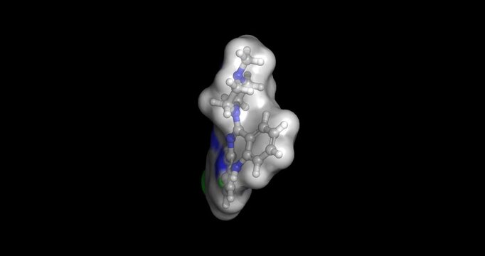 Clozapine, atypical antipsychotic for treatment-resistant schizophrenia, 3D molecule spinning, 4K