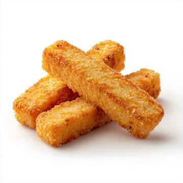 Crispy Breaded Fish Sticks Isolated on White