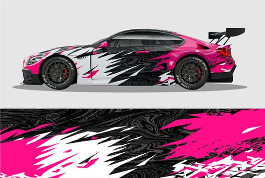 Vehicle vinyl wrap design layout for sports car branding	