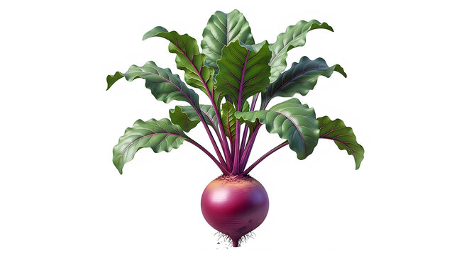 Fresh red beet vegetable with large green leaves on a farm field isolated on transparent background