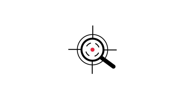 Magnifying Glass Target Crosshair Icon Animation Flashing Red Dot Search Focus Symbol Loop Isolated White Background Motion Graphic