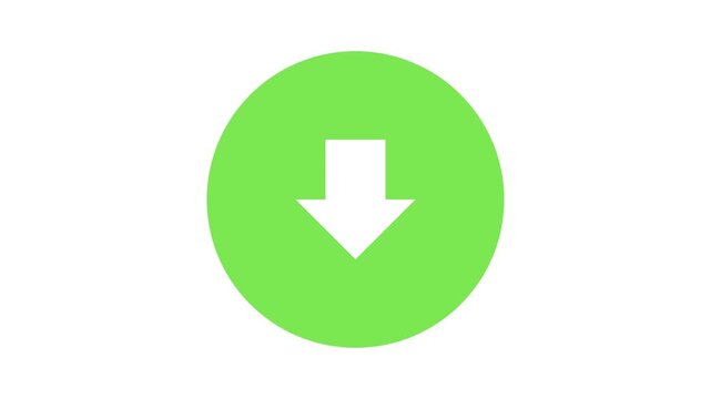 Download icon featuring a vibrant green circle and a clear white downward arrow, signifying digital file retrieval or data saving in modern user interface designs and web applications