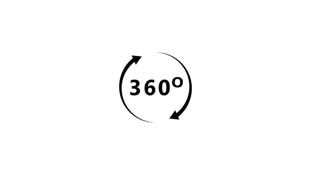 360 Degree View Icon Animation Rotating Circular Arrows Symbol Loop Isolated White Background Motion Graphic Video