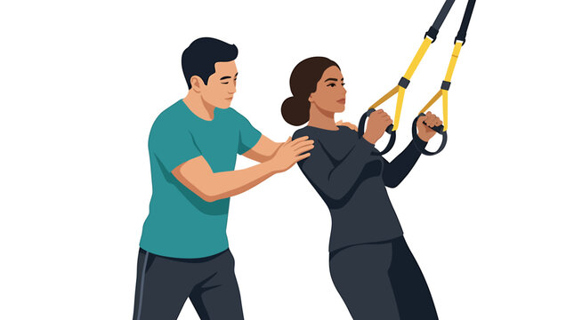 Asian Trainer Correcting TRX Suspension Strap Posture