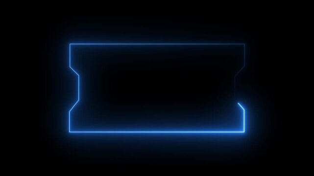 Blue Neon Rectangular Frame with Cutout Corners on Black Background rectangle border