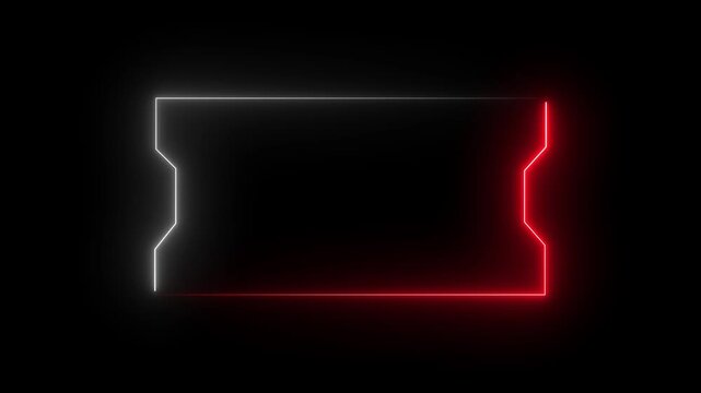 Neon Frame with Red Left Side and White Right Side on Black Background border outline