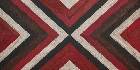 Tribal Textile Pattern: A striking geometric pattern composed of diagonal stripes in red, black, and white creates a bold and dynamic visual on this textile. © Srk