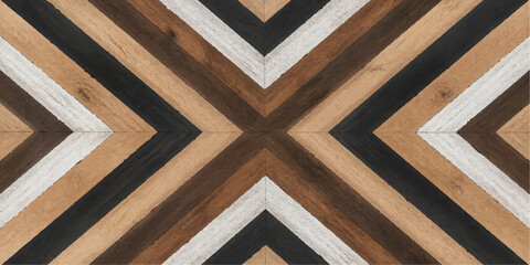 Wooden Chevron Pattern: A striking chevron pattern created from various wood textures, forming an abstract and geometric design with a natural, rustic appeal. © Srk