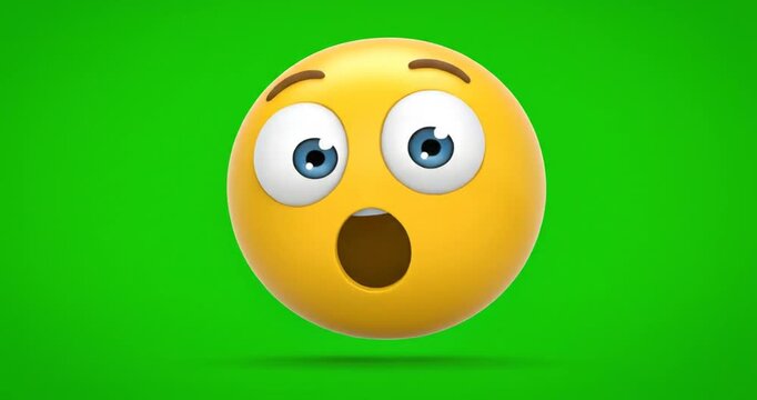 3D animation of oops emoji with surprise reaction on green screen background