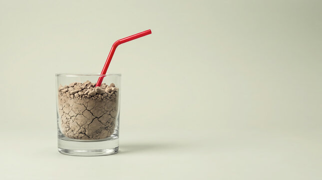 Glass Filled with Dry Soil and Straw Representing Water Scarcity, Drought and Climate Crisis