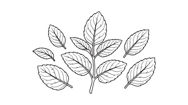 Vintage mint leaves line art vector, botanical peppermint herb sketch, hand drawn spearmint foliage illustration for tea packaging and organic branding