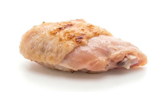 Fresh raw chicken thigh meat with skin ready for cooking. chicken wing half cooked