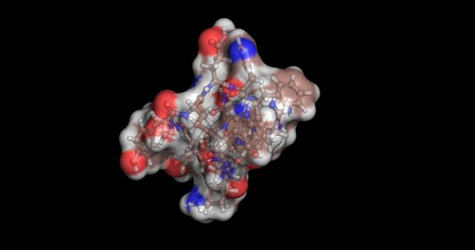 Afamelanotide, synthetic hormone for phototoxic reactions in erythropoietic protoporphyria (EPP), 3D molecule spinning, 4K
