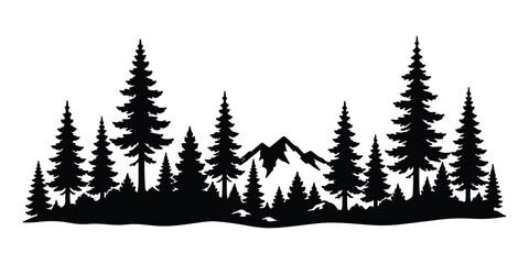 Fototapeta premium Pine tree forest, black silhouette, evergreen trees, landscape icon