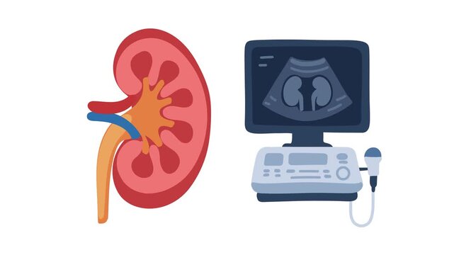 Animation of digital kidney diagnostics on medical monitor