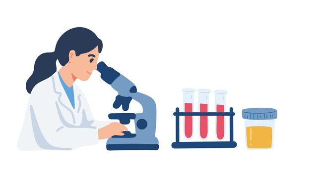 Animation of laboratory medical analysis under microscope