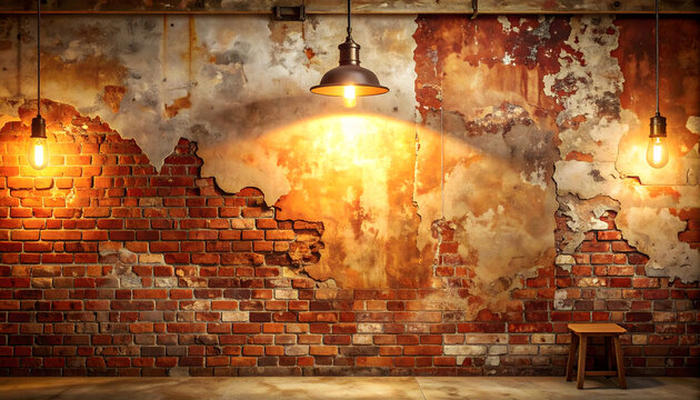 Vintage brewery wall featuring peeling paint and exposed brick creating an authentic nostalgic taproom atmosphere generative AI