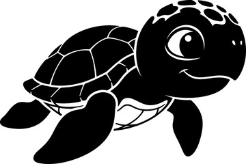 Fototapeta premium Cute baby sea turtle swimming side view silhouette vector isolated on transparent background
