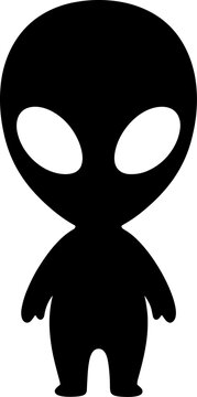 Cute extraterrestrial alien silhouette standing upright isolated on a transparent background