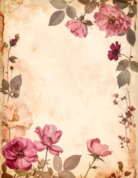 Faded pressed flowers resting on an aged cream paper creating a nostalgic mood generative AI
