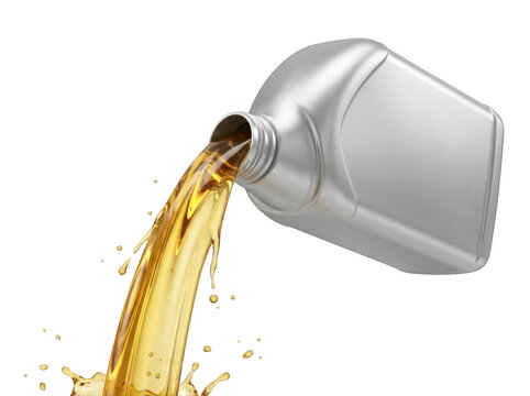 Motor oil pouring from a plastic bottle isolated on transparent background