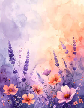 Watercolor wildflowers dissolving into grunge splashes creating an airy mood with painted texture generative AI