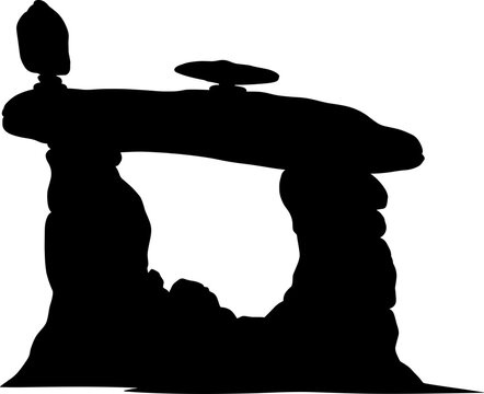 Prehistoric stone dolmen monument stands in silhouette on a transparent background