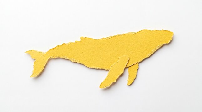 Yellow paper whale silhouette with torn edges
