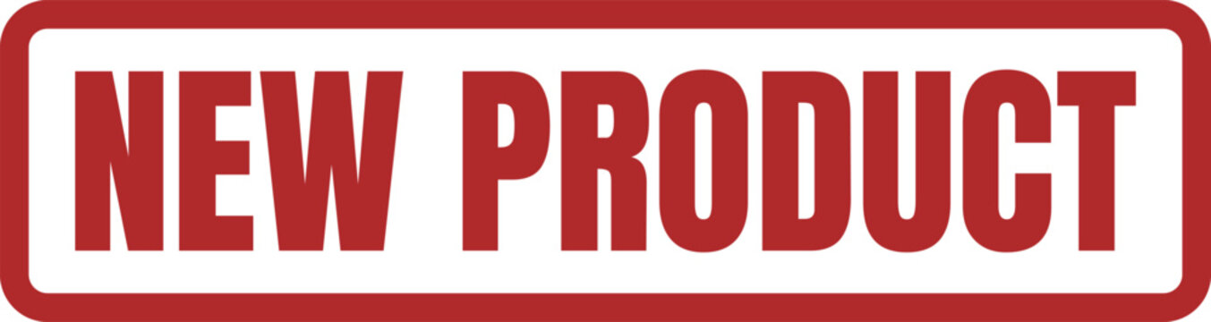 A red rectangular stamp design element showing the bold text saying New Product