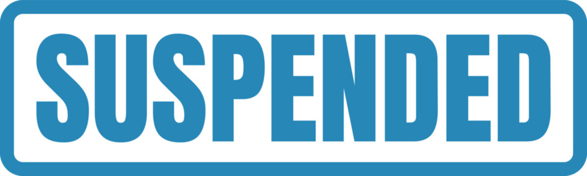 Blue ink stamp rectangle graphic design element displaying the word suspended for official document administration labeling purposes