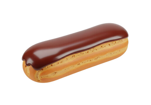 Chocolate Eclair Pastry with Glossy Glaze 3D Illustration