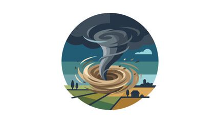 Powerful tornado twisting over rural farmland and houses