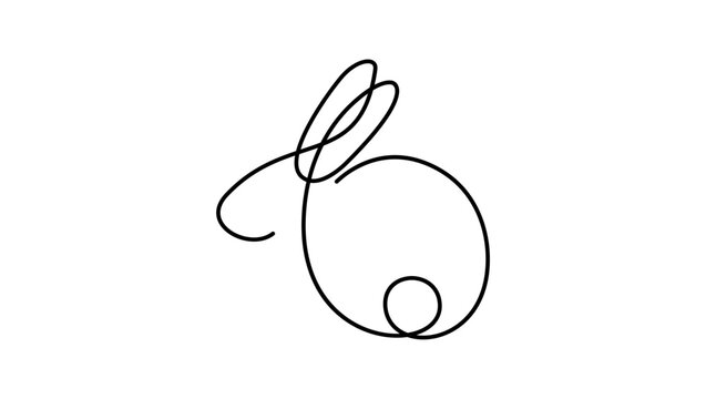 one line rabbit, black isolated vector silhouette