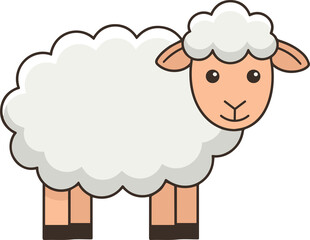 Fluffy White Sheep Character Domestic Farm Animal Mascot for Wool Production Isolated on Transparent Background PNG