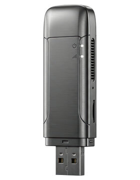 Sleek metallic wireless network usb modem dongle with transparent backdrop