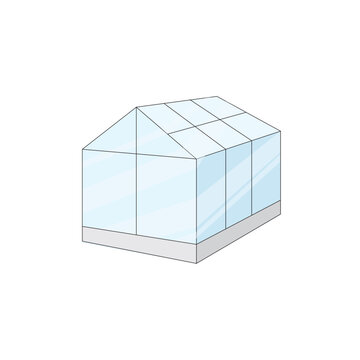 Isometric Glass Greenhouse Line Art Vector Icon Isolated on White