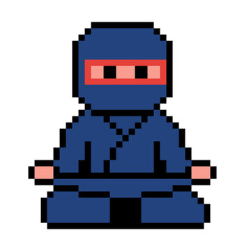 8-bit pixel art ninja meditating or resting retro game asset illustration