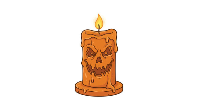 Creepy Halloween candle with scary skull face illustration isolated on white background